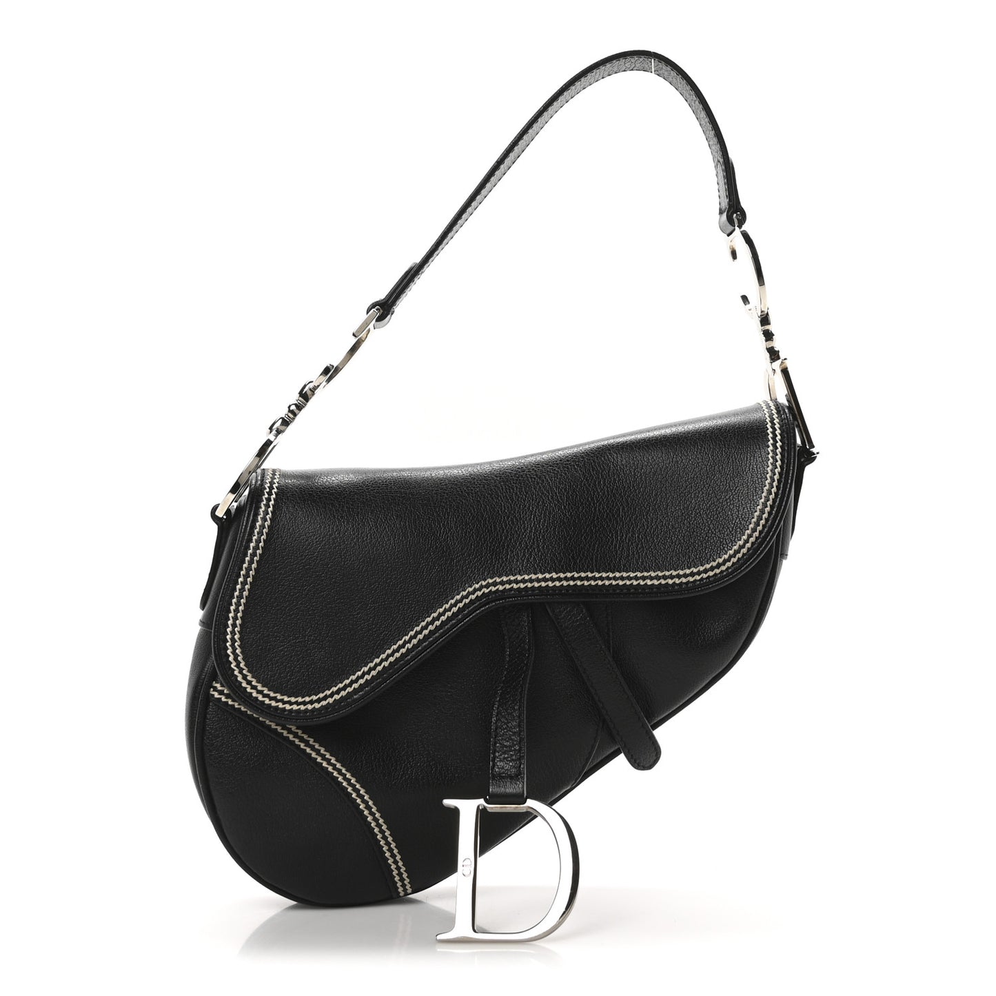 Shiny Goatskin Saddle Bag Black