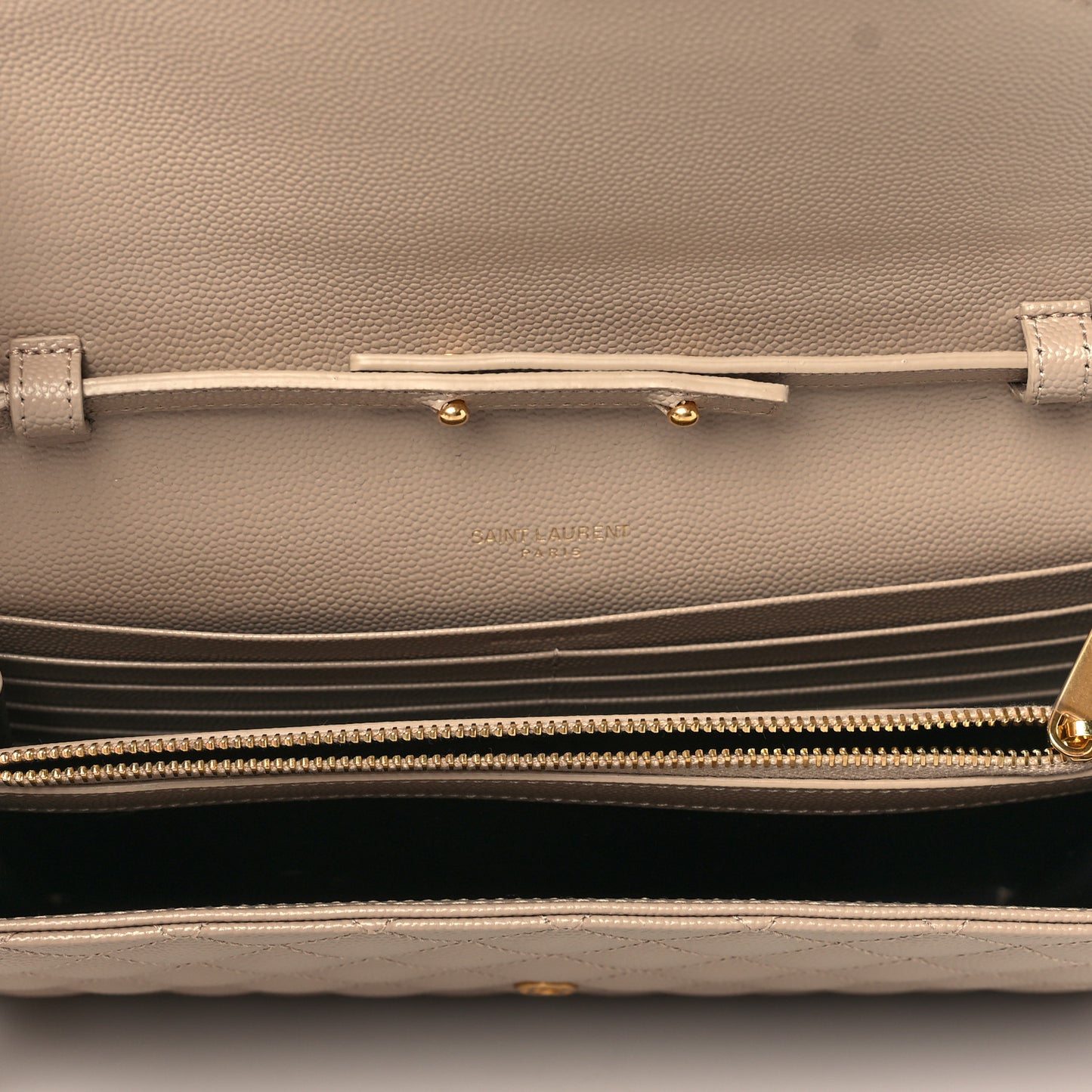 Grain De Poudre Mixed Matelasse Triquilt Monogram Chain Wallet Dark Beige
