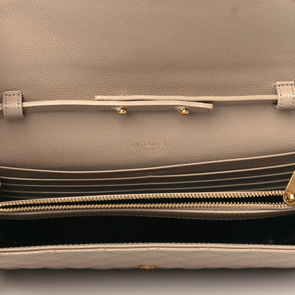 Saint Laurent Grain De Poudre Mixed Matelasse Triquilt Monogram Chain Wallet Dark Beige 5 of 10