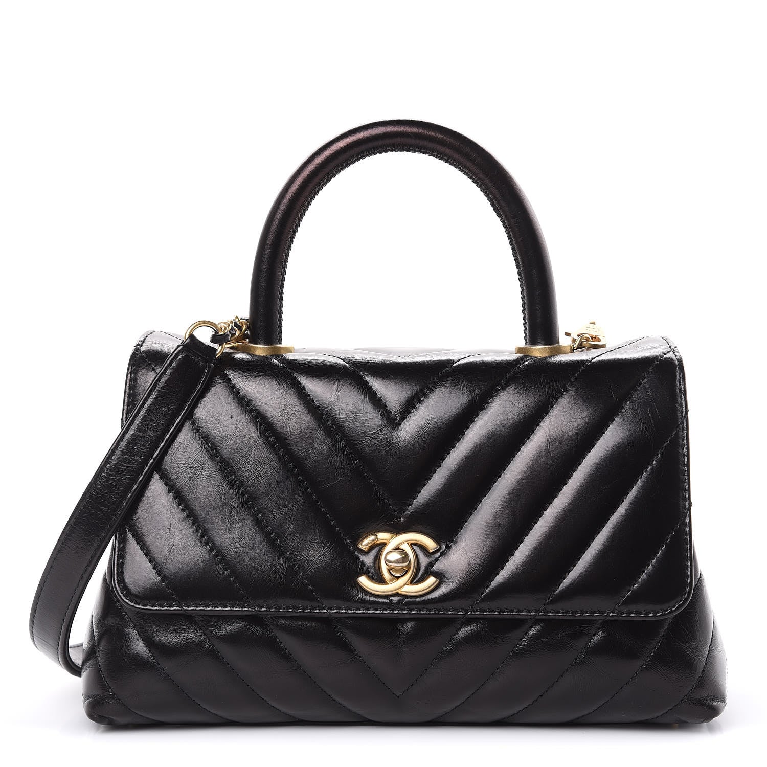 Chanel Calfskin Chevron Quilted Mini Coco Handle Flap Black 1 of 14