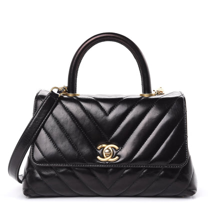 Chanel Calfskin Chevron Quilted Mini Coco Handle Flap Black 1 of 14