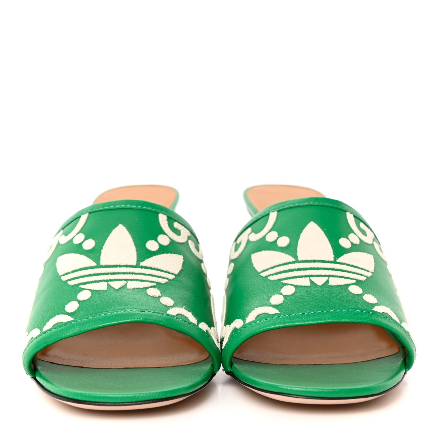 X ADIDAS Nappa Charlotte Suede Monogram Jumbo GG Trefoil 75mm Slide Sandals 37 New Shamarock Ivoire