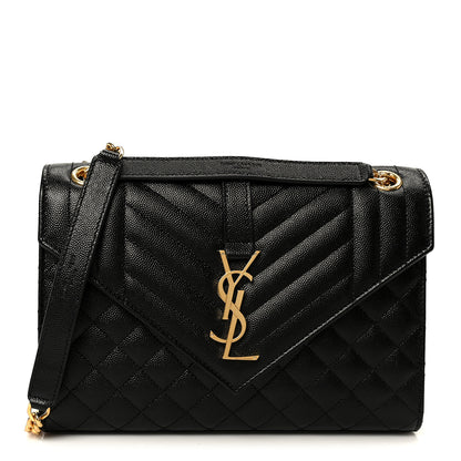 Saint Laurent Grain De Poudre Textured Mixed Matelasse Triquilt Medium Monogram Satchel Black 1 of 11