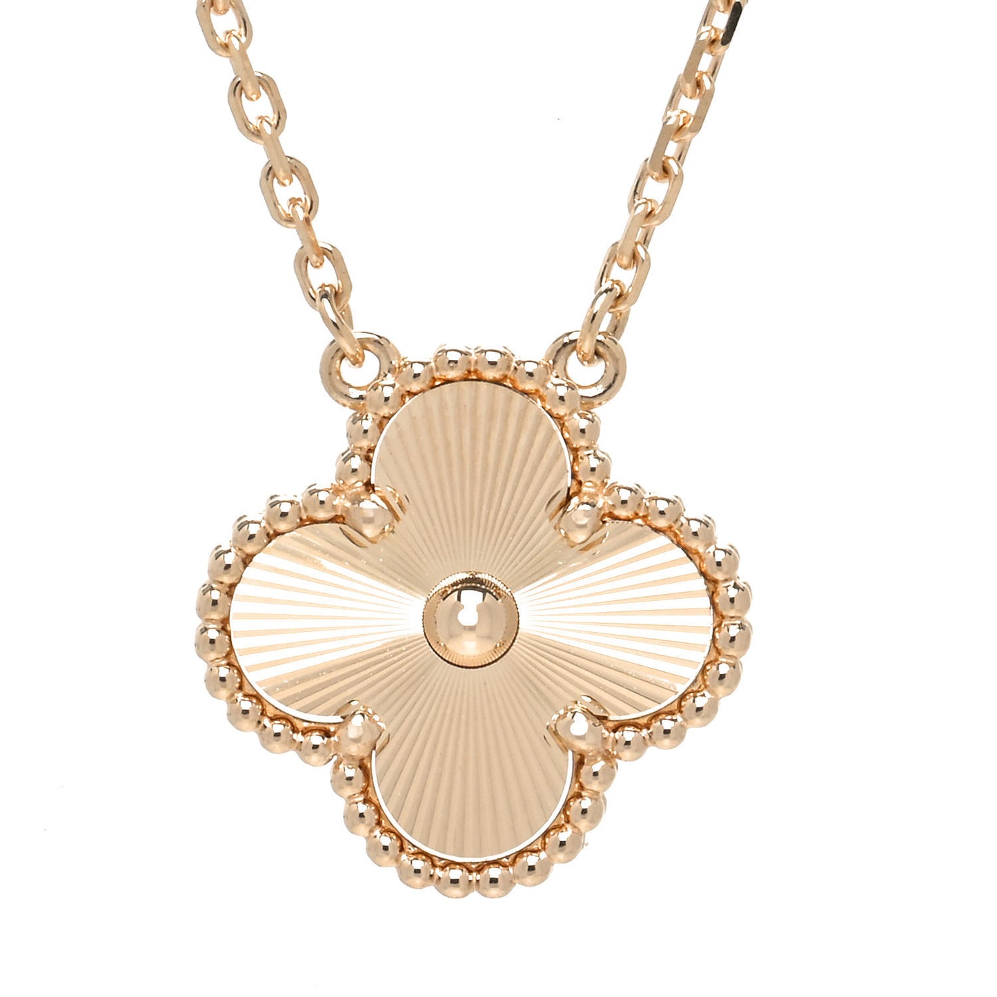18K Yellow Gold Guilloche Vintage Alhambra Pendant Necklace