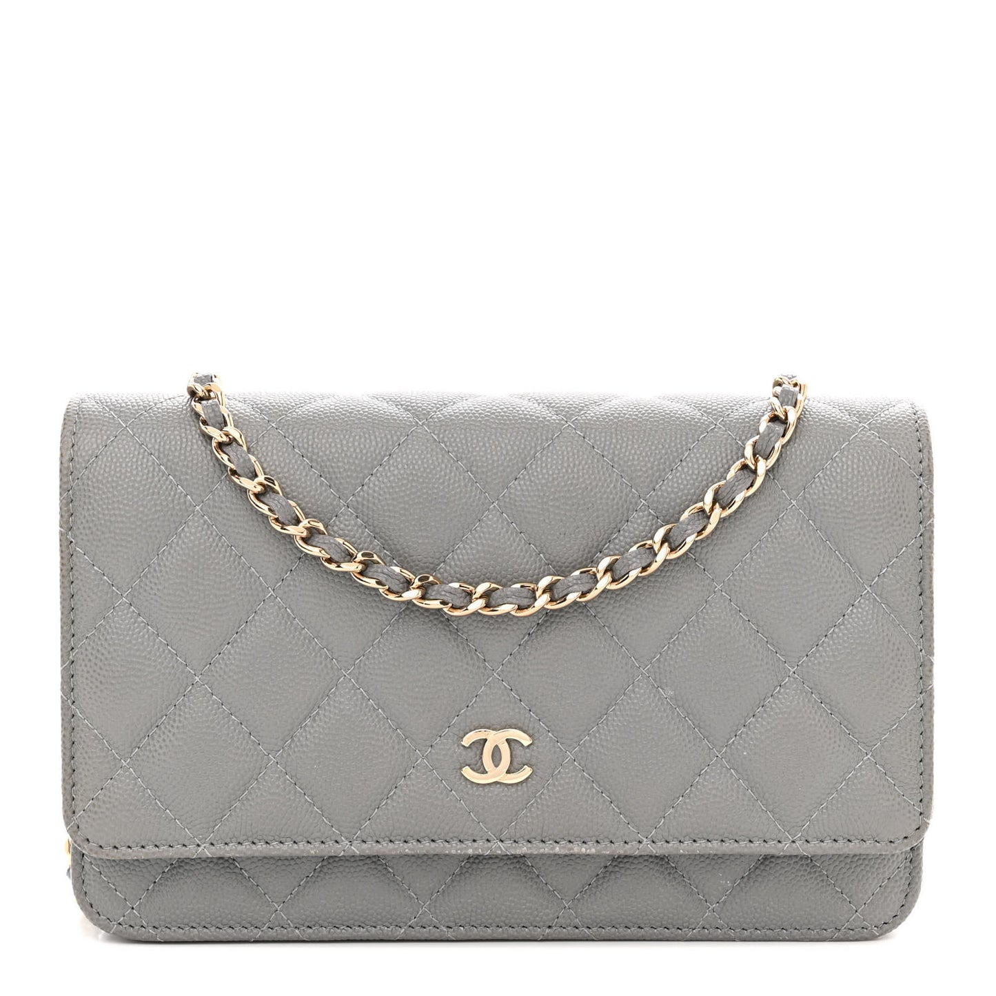 Caviar Quilted Wallet on Chain WOC Grey