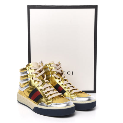 Gucci Metallic Nappa Mens High Top Sneakers 8.5 Oro 9 of 9