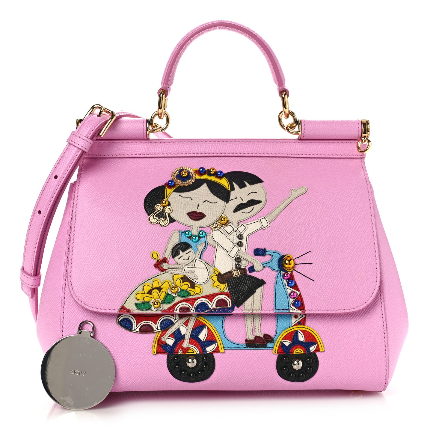 Dauphine Studded Medium DG Family Patch Miss Sicily Satchel Pink