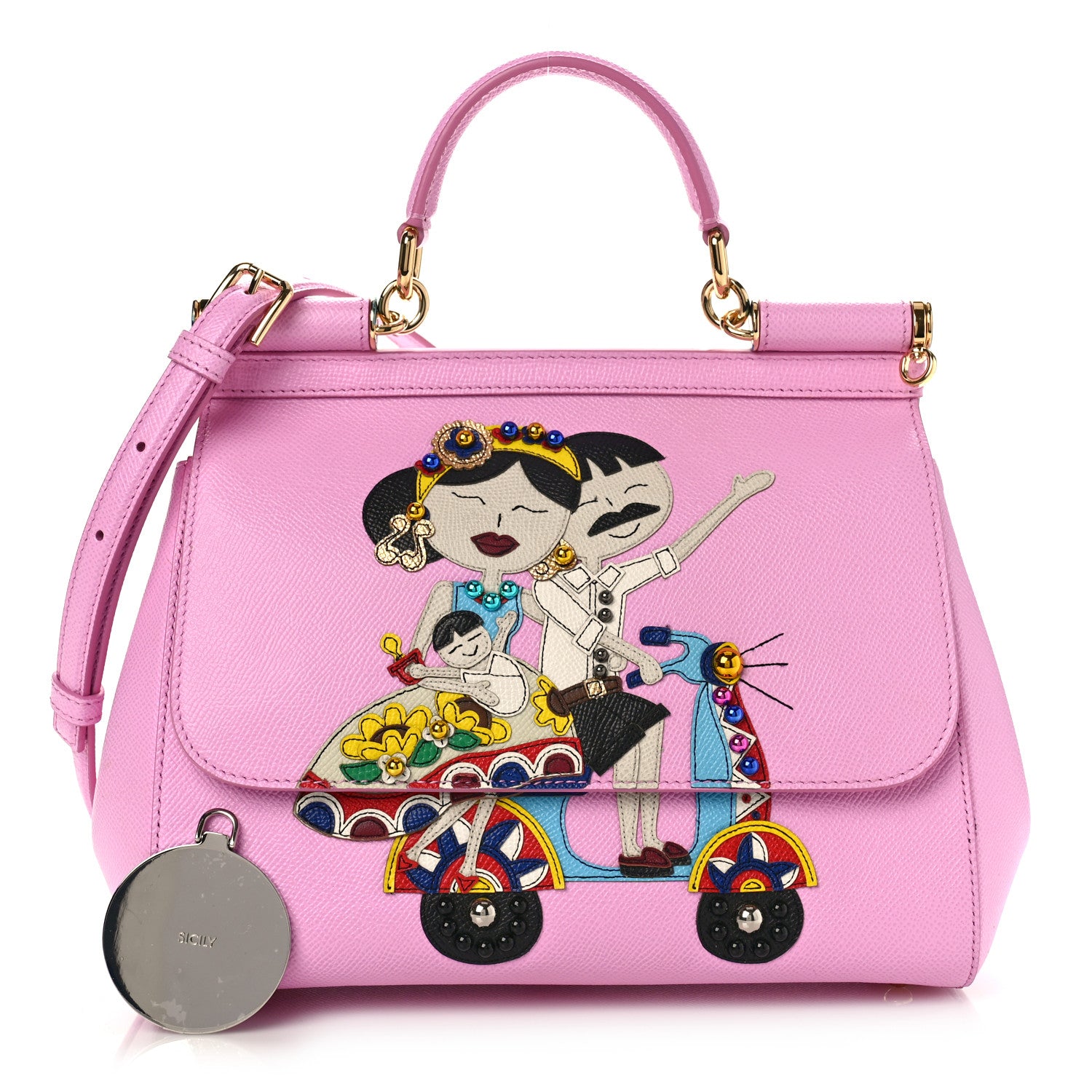 Dolce & Gabbana Dauphine Studded Medium DG Family Patch Miss Sicily Satchel Pink 1 of 10