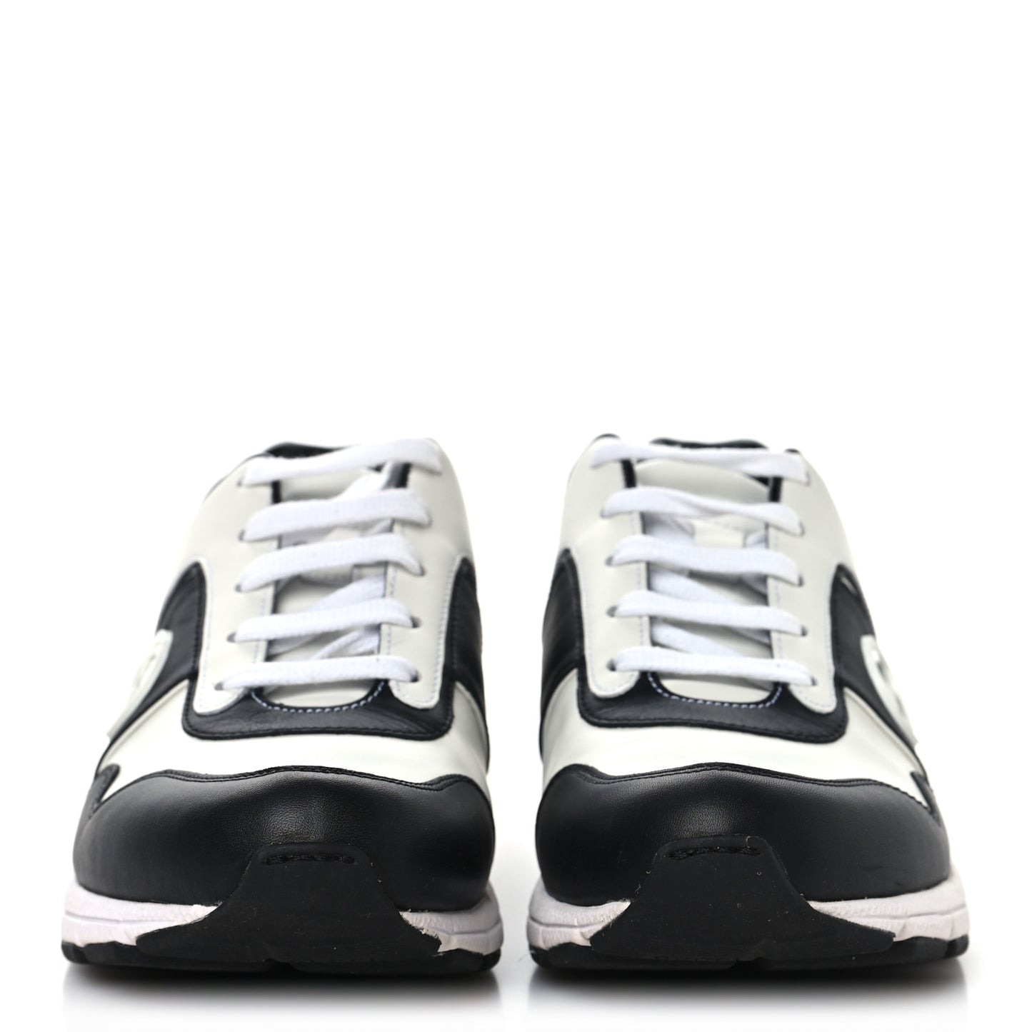 Calfskin Womens Interlocking G Sneakers 38 Black White