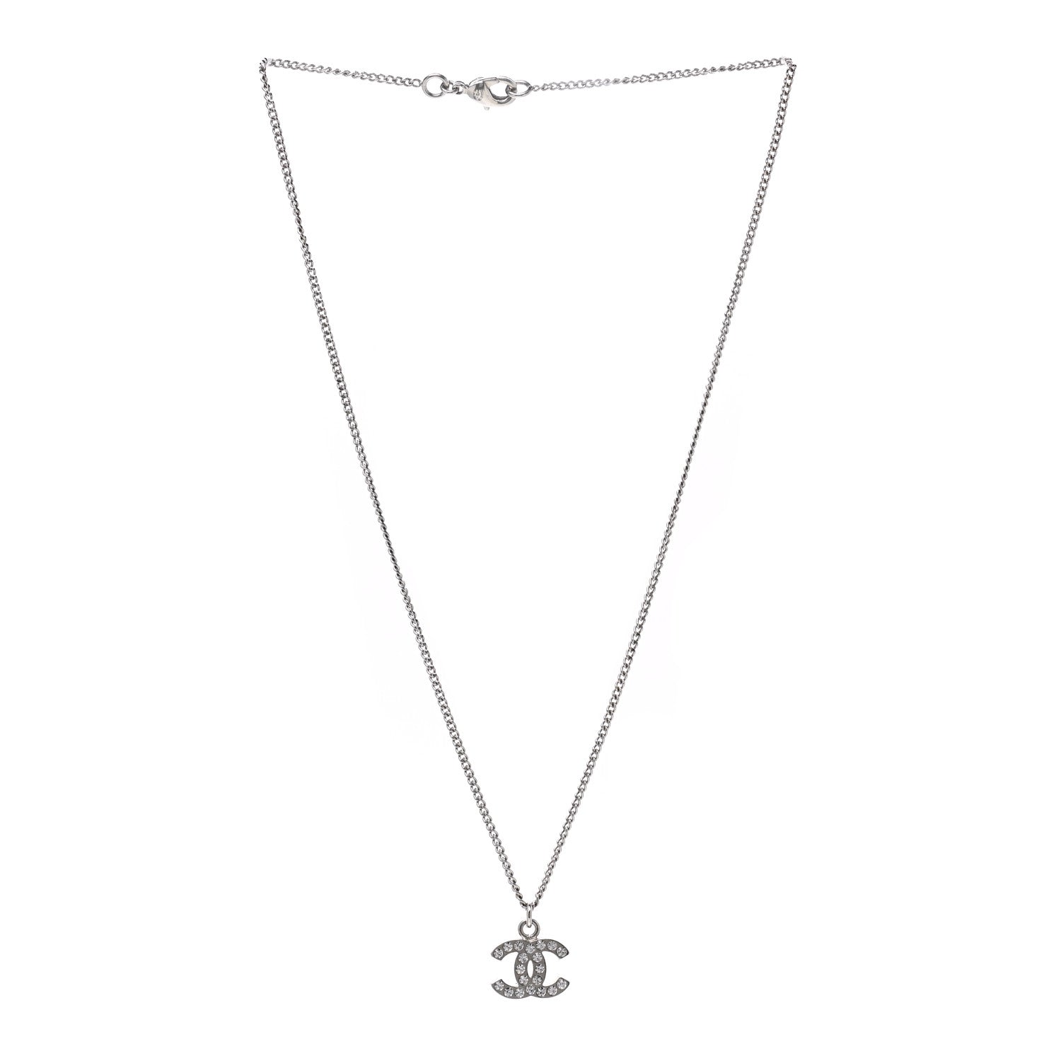 Chanel Crystal Timeless CC Necklace Silver 3 of 5