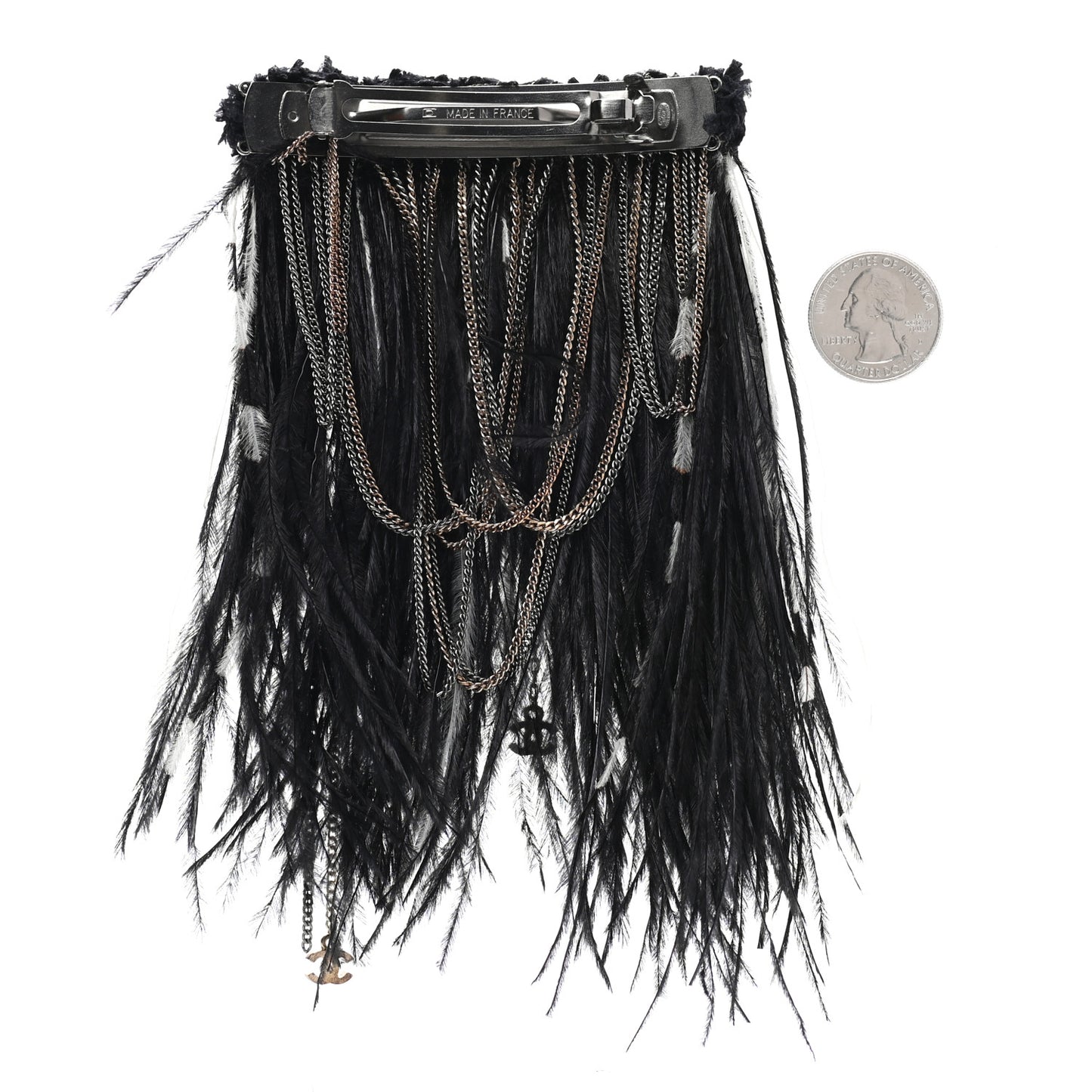 Feather Chain CC Hair Clip Barrette Navy Black
