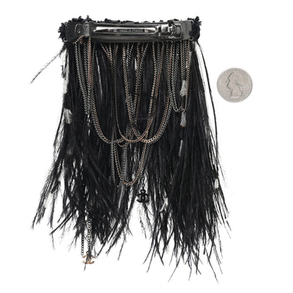 Chanel Feather Chain CC Hair Clip Barrette Navy Black 2 of 4