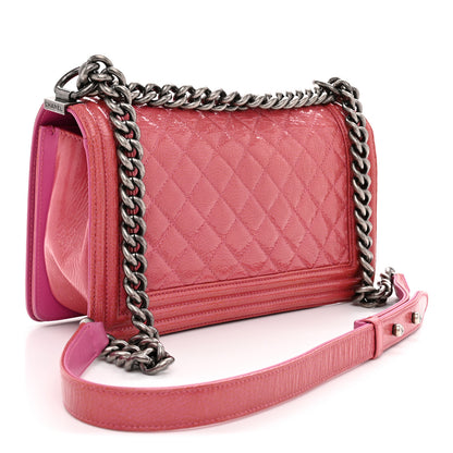 Chanel Distressed Patent Quilted Medium Boy Flap Pink 3 of 13