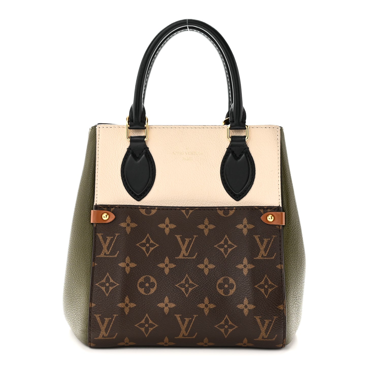 Calfskin Monogram Fold Tote PM Cream Khaki Black