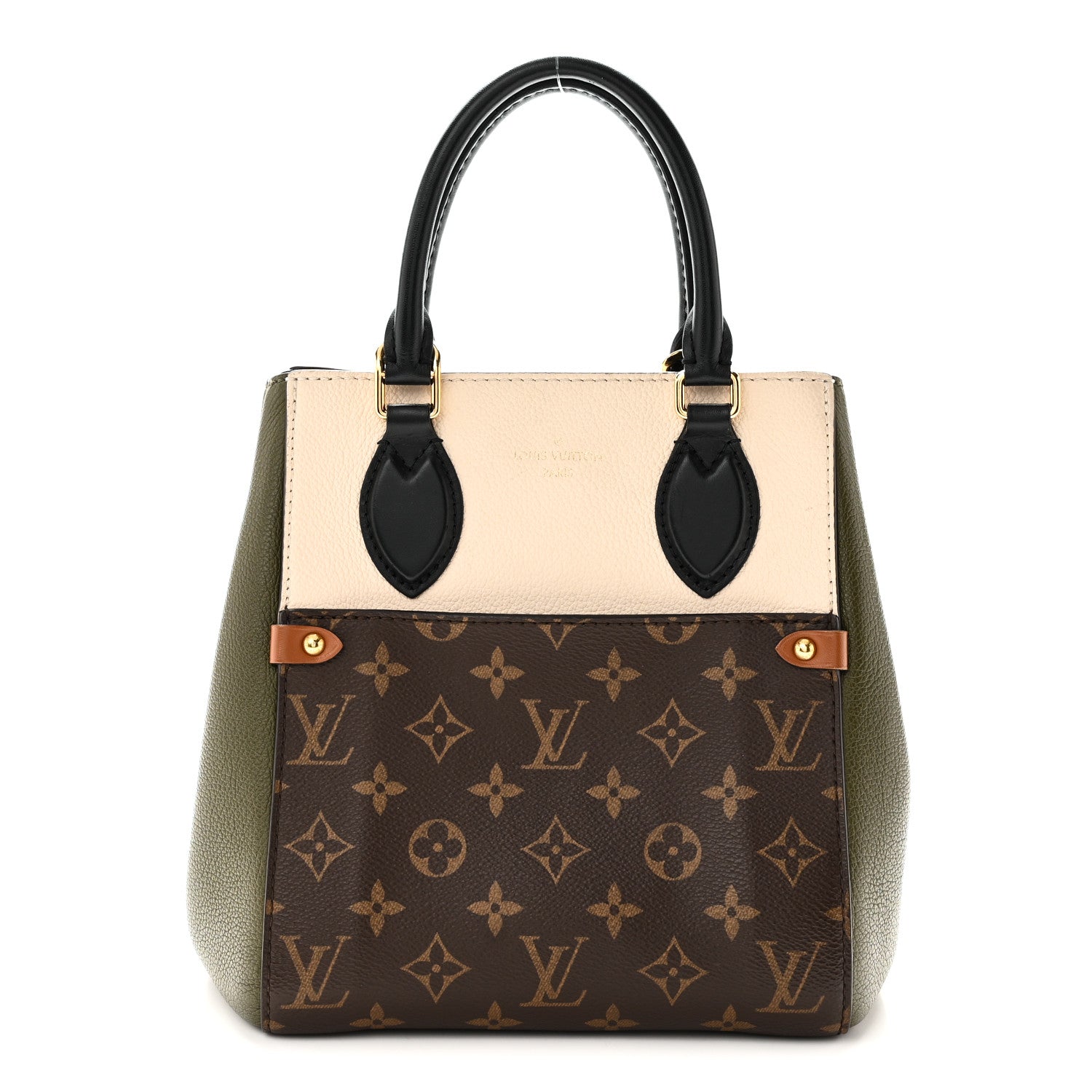Louis Vuitton Calfskin Monogram Fold Tote PM Cream Khaki Black 1 of 9
