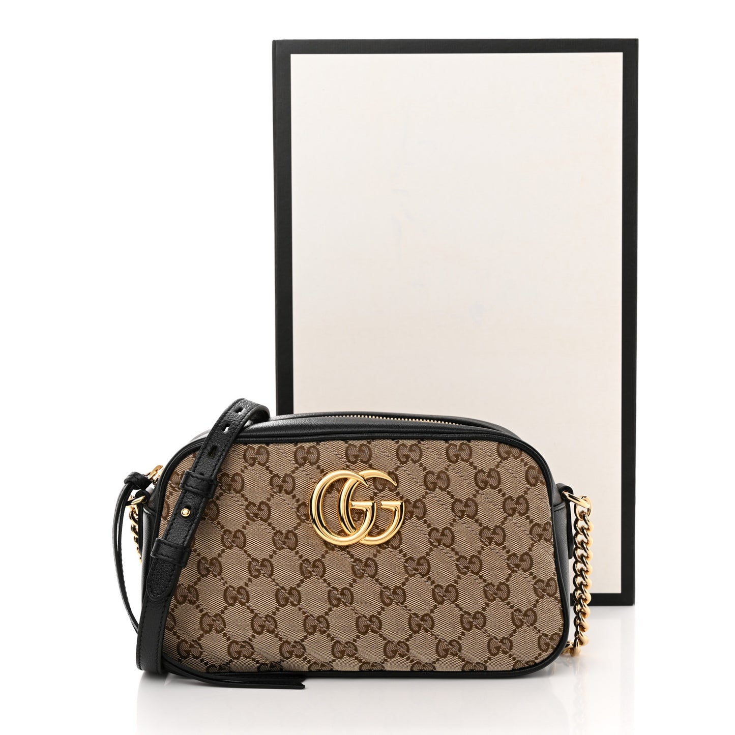 Monogram Matelasse Diagonal Small GG Marmont Chain Shoulder Bag Beige Black