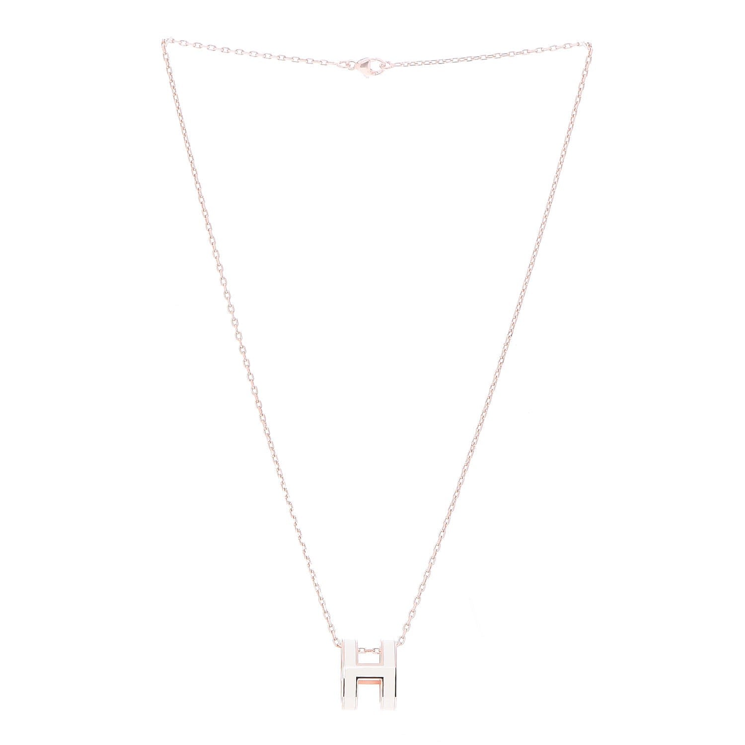 Hermes Lacquered Rose Gold Pop H Pendant Necklace White 3 of 7