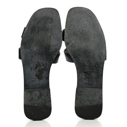 Hermes Box Calfskin Oran Sandals 38.5 Black 5 of 10