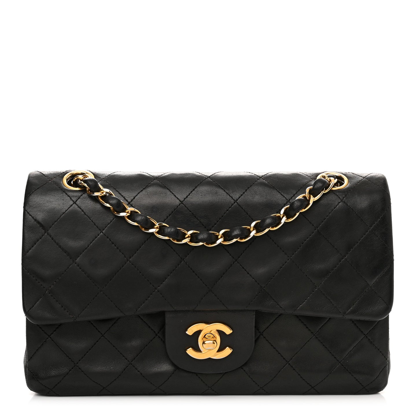 Lambskin Quilted Small Double Flap Black