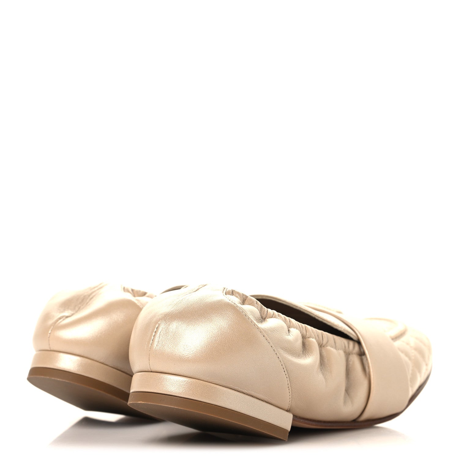 Chanel Laminated Lambskin Womens Quilted Elastic CC Moccasin Loafers 37.5 Beige 5 of 10