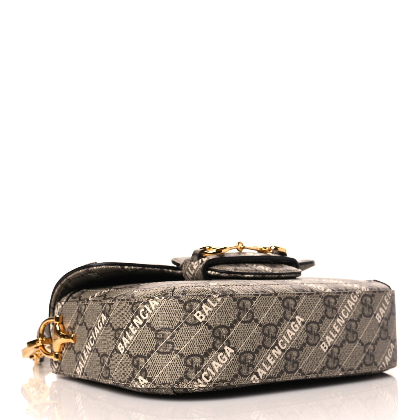 X BALENCIAGA GG Supreme Monogram Web Logo Print Mini Horsebit 1955 Shoulder Bag Beige Ebony