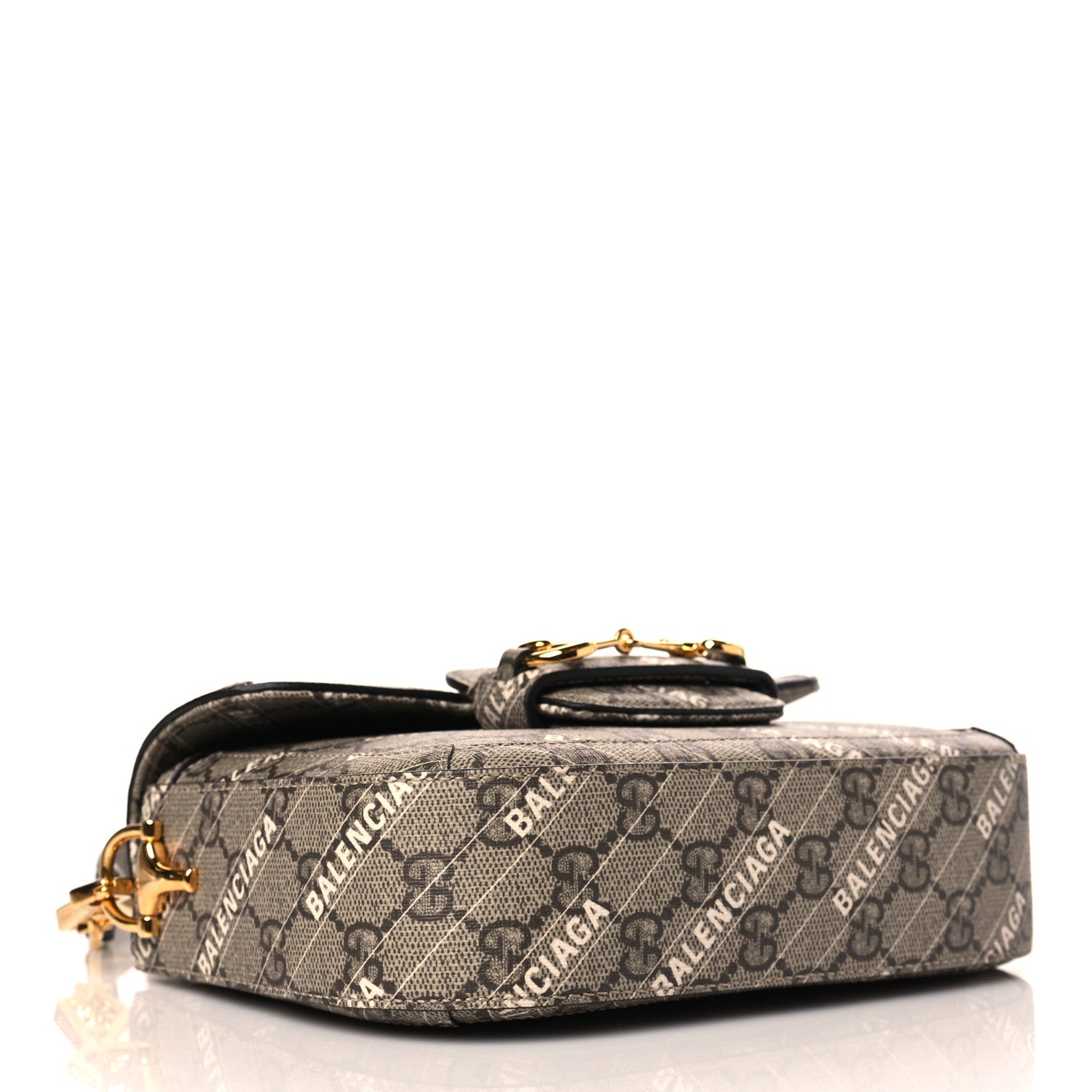 Gucci X BALENCIAGA GG Supreme Monogram Web Logo Print Mini Horsebit 1955 Shoulder Bag Beige Ebony 4 of 11