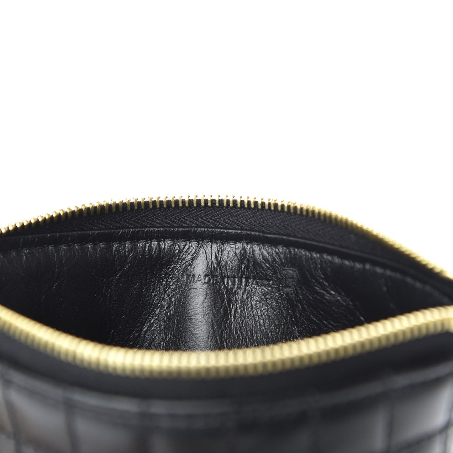 Calfskin Quilted C Charm Coin Card Pouch Black