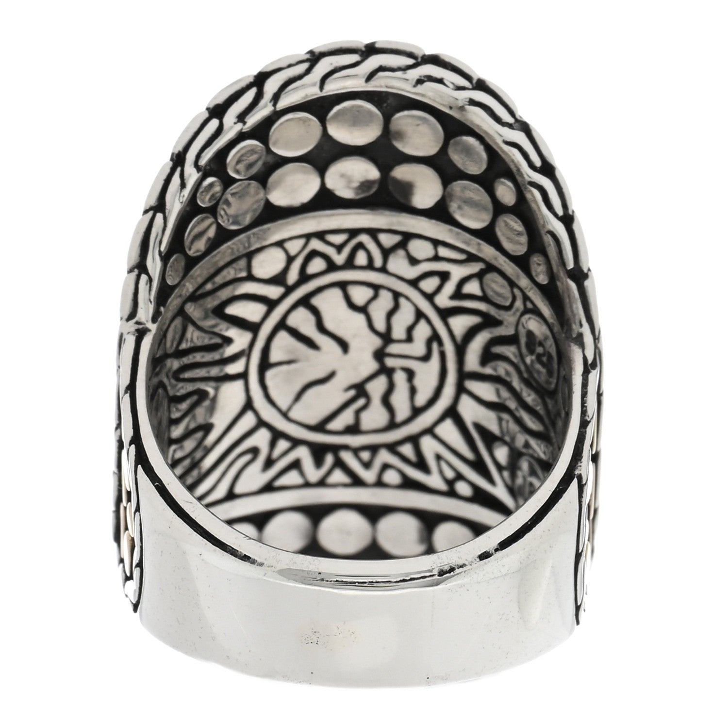 John Hardy Sterling Silver 18K Yellow Gold Jaisalmer Dot Curved Oval Ring 58 8.5 3 of 4