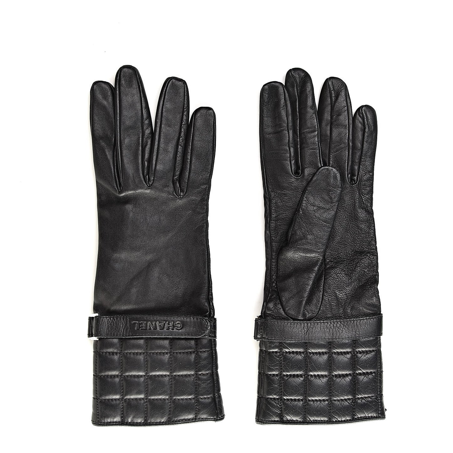 Lambskin Quilted Chocolate Bar Gloves 7.5 Black