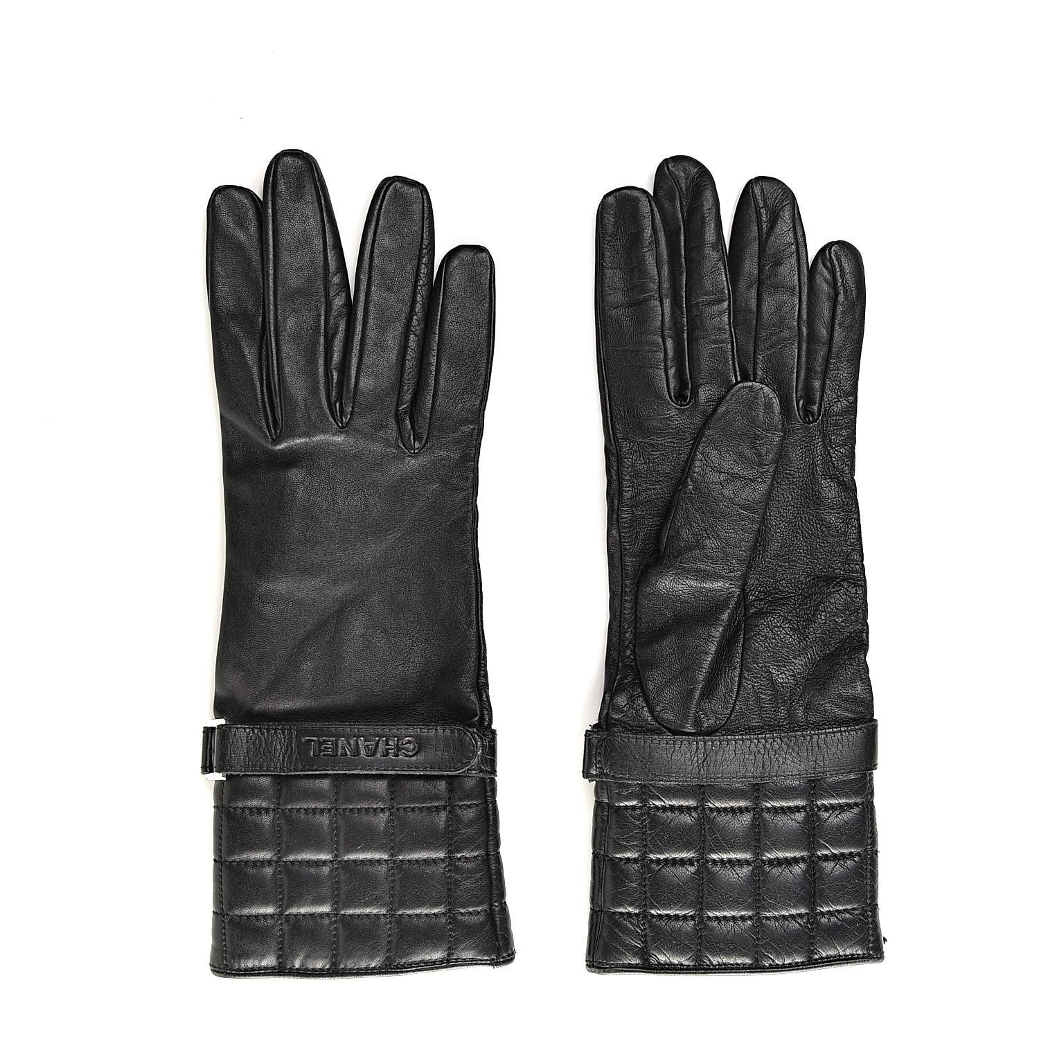 Chanel Lambskin Quilted Chocolate Bar Gloves 7.5 Black 2 of 6