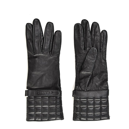 Chanel Lambskin Quilted Chocolate Bar Gloves 7.5 Black 2 of 6