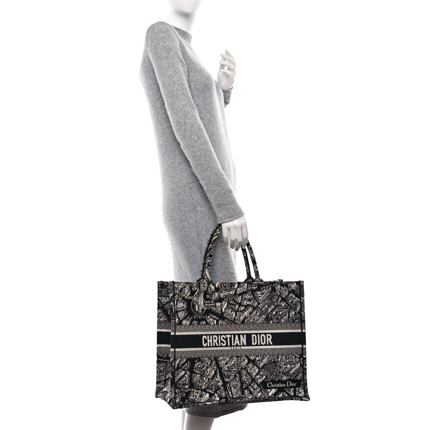 Christian Dior Canvas Embroidered Large Plan De Paris Book Tote Black White 2 of 9