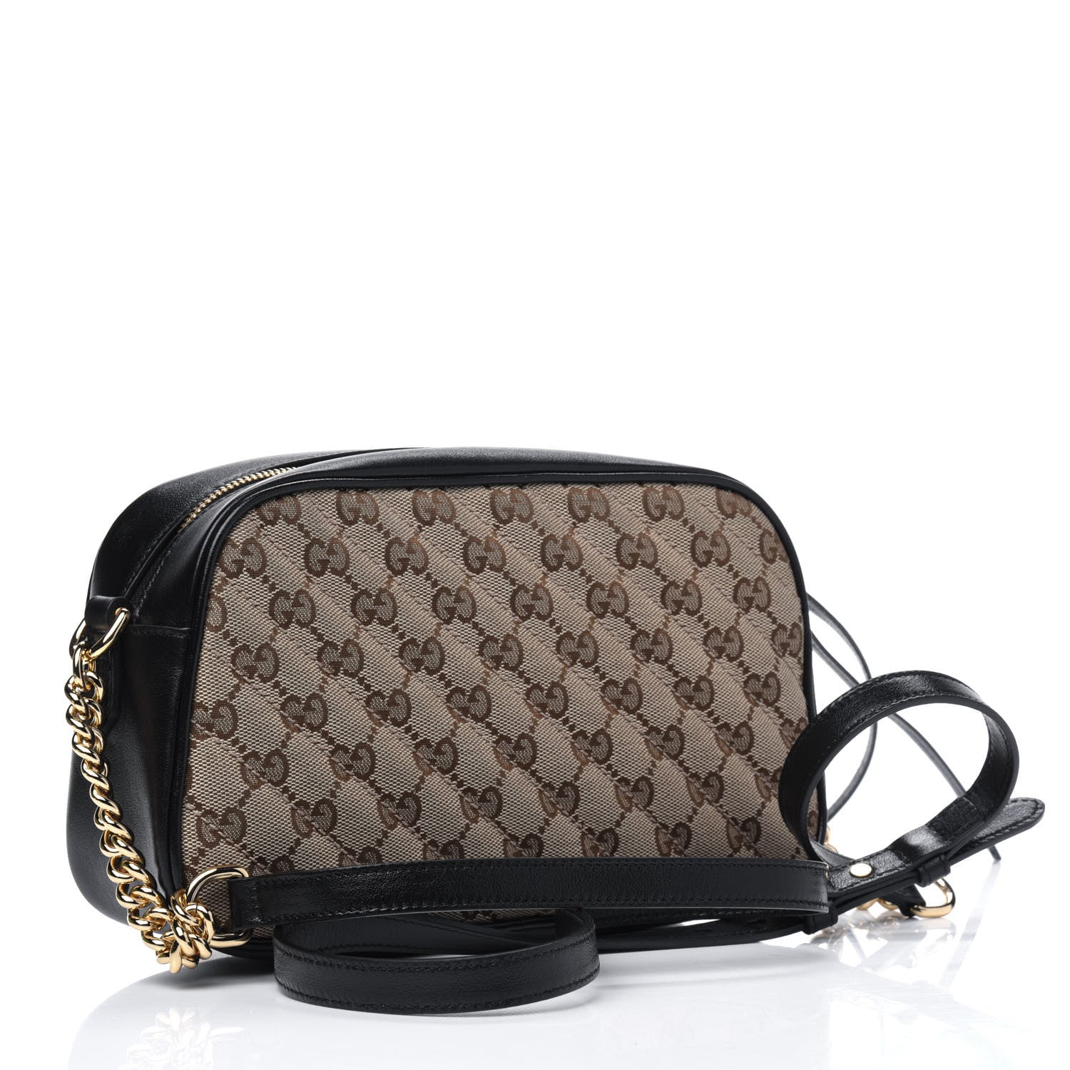 Gucci Monogram Matelasse Diagonal Small GG Marmont Chain Shoulder Bag Beige Black 2 of 5