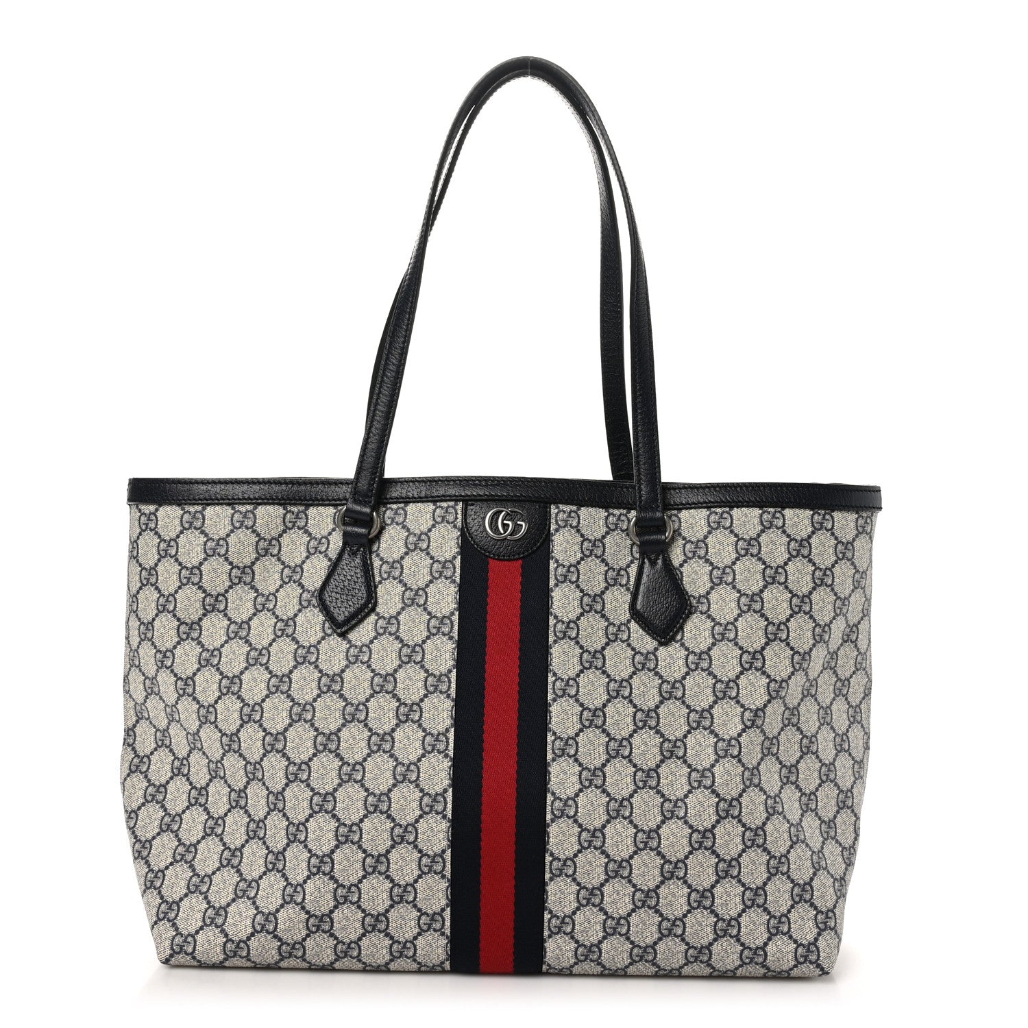 Gucci GG Supreme Monogram Textured Calfskin Web Medium Ophidia Shopping Tote Beige Blue 1 of 10