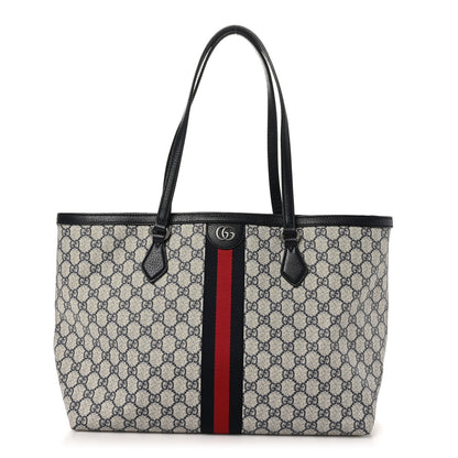 Gucci GG Supreme Monogram Textured Calfskin Web Medium Ophidia Shopping Tote Beige Blue 1 of 10