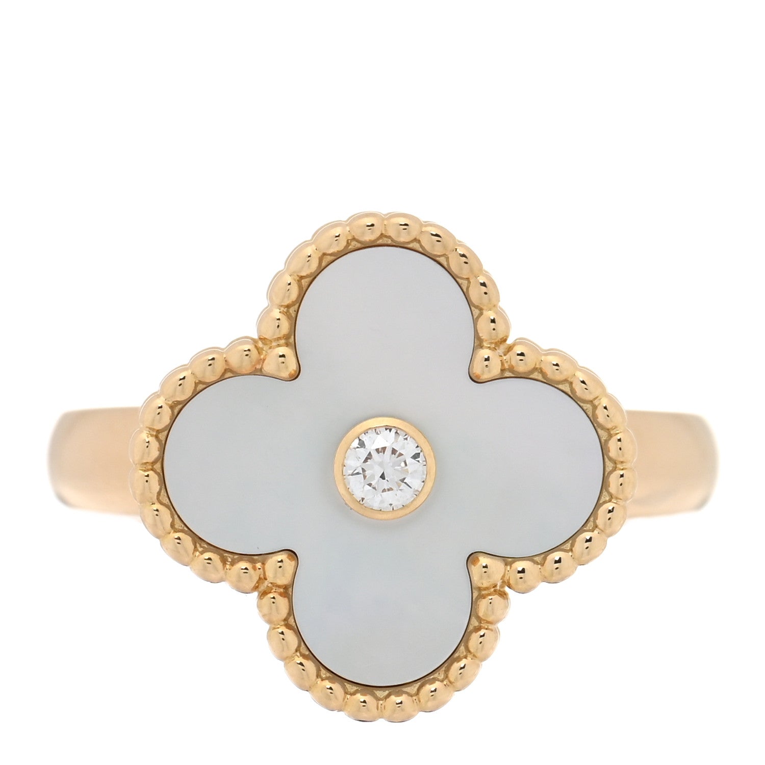 Van Cleef & Arpels 18K Yellow Gold Diamond Mother of Pearl Vintage Alhambra Ring 51 5.75 1 of 4