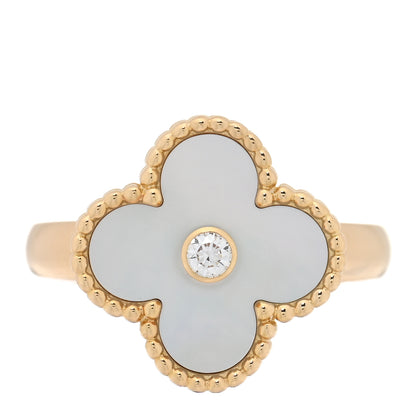 Van Cleef & Arpels 18K Yellow Gold Diamond Mother of Pearl Vintage Alhambra Ring 51 5.75 1 of 4