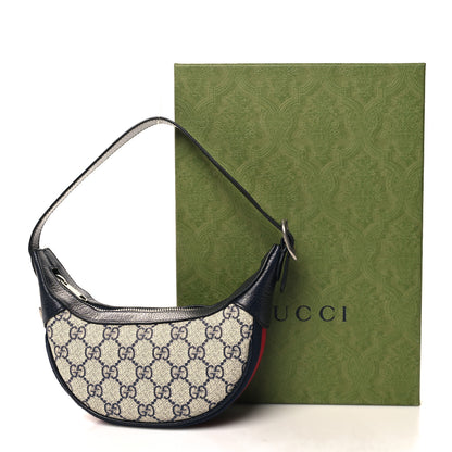 Gucci GG Supreme Monogram Textured Dollar Calfskin Web Mini Ophidia Half Moon Hobo Beige Blue 12 of 12