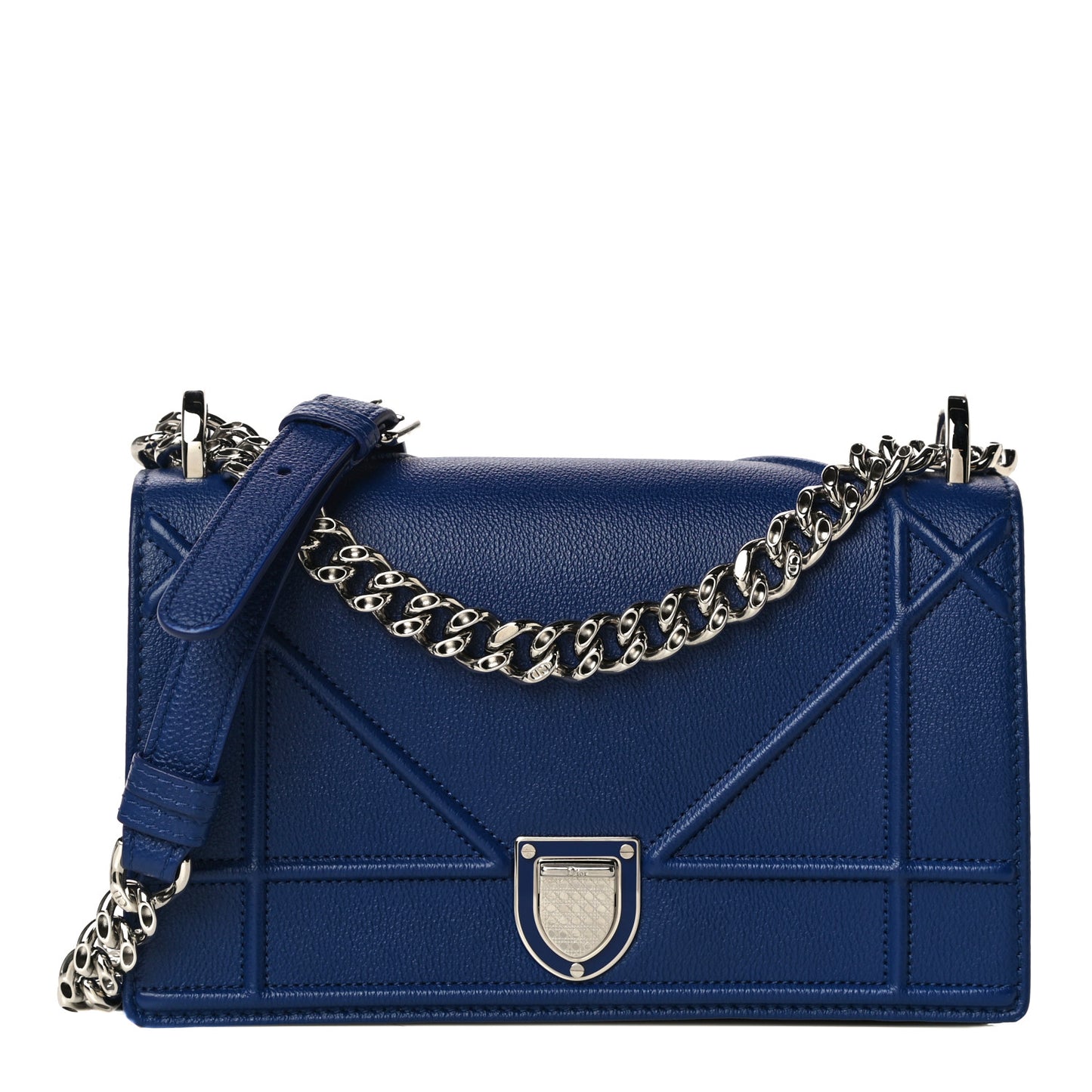 Grained Calfskin Small Diorama Flap Bag Bleu De Minuit
