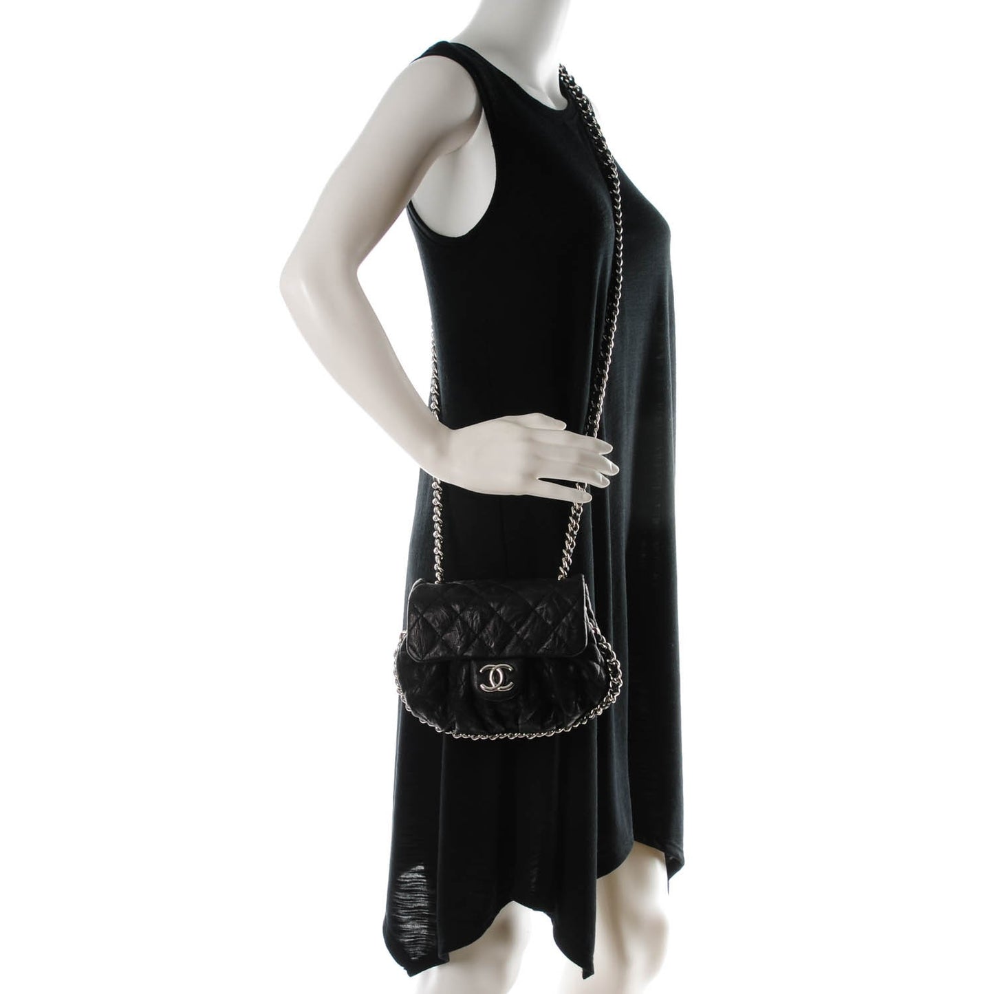 Washed Lambskin Quilted Mini Chain Around Flap Black