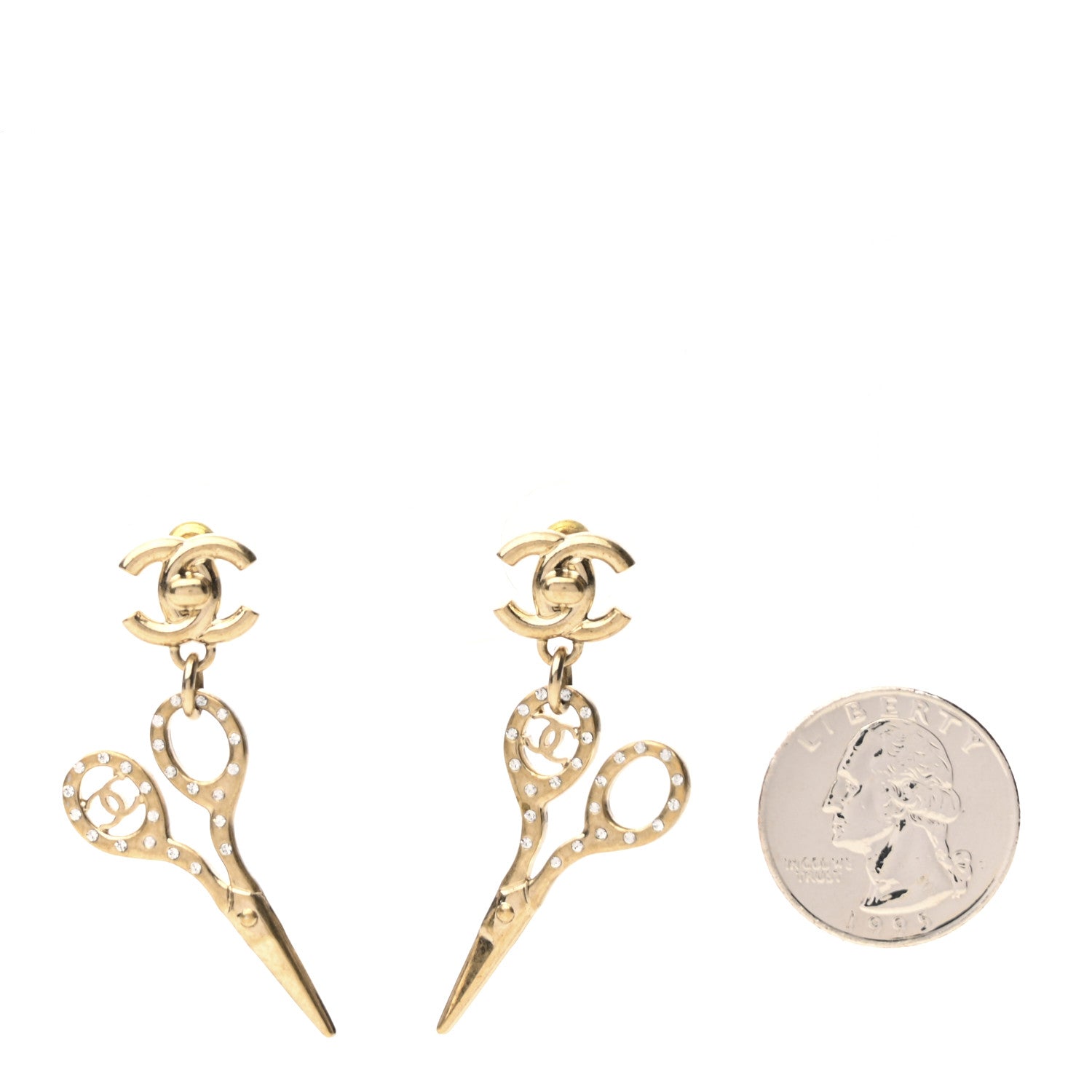 Chanel Metal Strass Crystal Scissors CC Earrings Gold 2 of 5