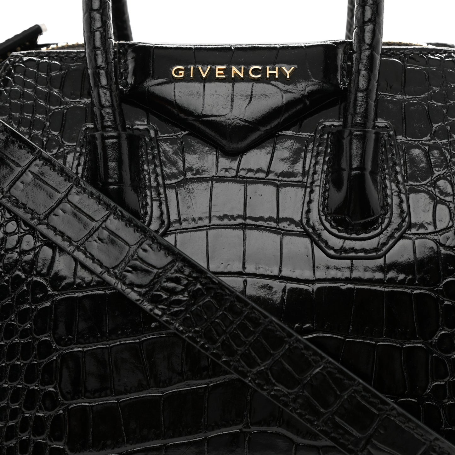 Calfskin Crocodile Embossed Mini Antigona Black