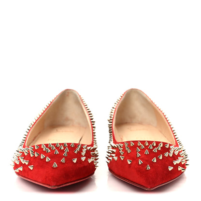 Christian Louboutin Veau Velours Studded Escarpic Flat 41 Rougissime 3 of 10