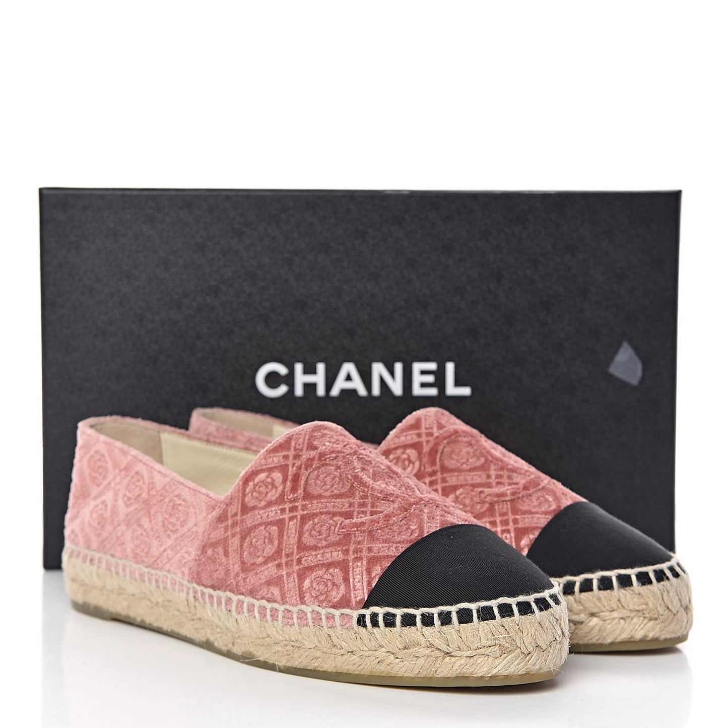 Velvet Grosgrain Quilted Camellia CC Espadrilles 37 Pink Black
