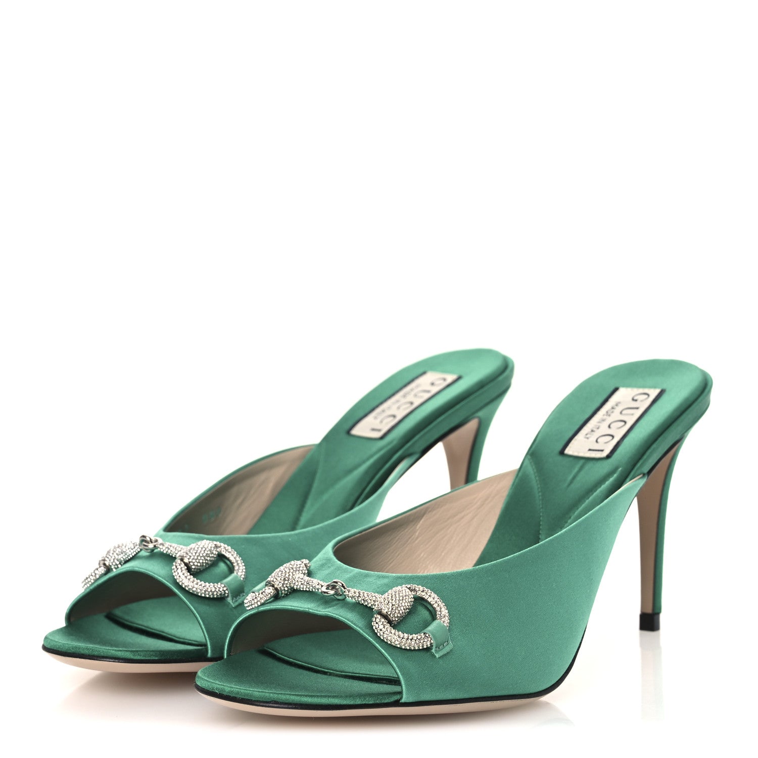 Gucci Raso Seta Malaga Kid Crystal Horsebit Sandals 37 Jade Caribbean Green 4 of 12