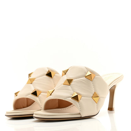 Valentino Garavani Nappa Quilted Roman Stud 65mm Slide Sandals 39 Light Ivory 3 of 11