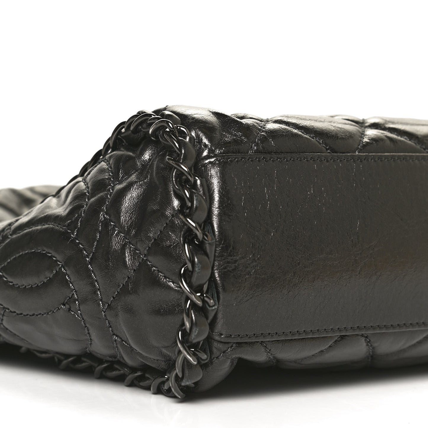 Metallic Calfskin Quilted Medium Chain Me Hobo Dark Grey