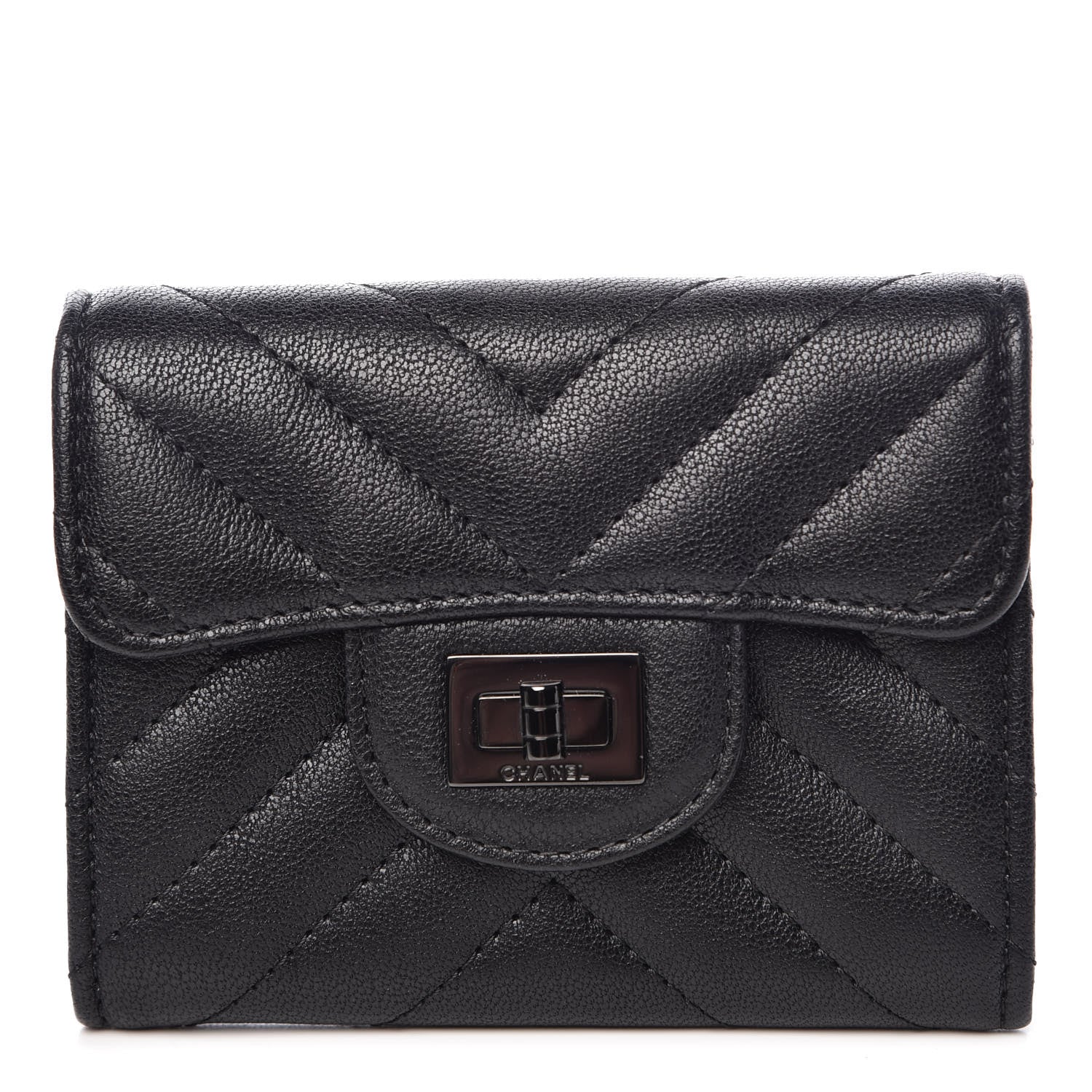 Chanel Sheepskin Chevron Quilted Reissue Card Holder Wallet So Black 1 of 9