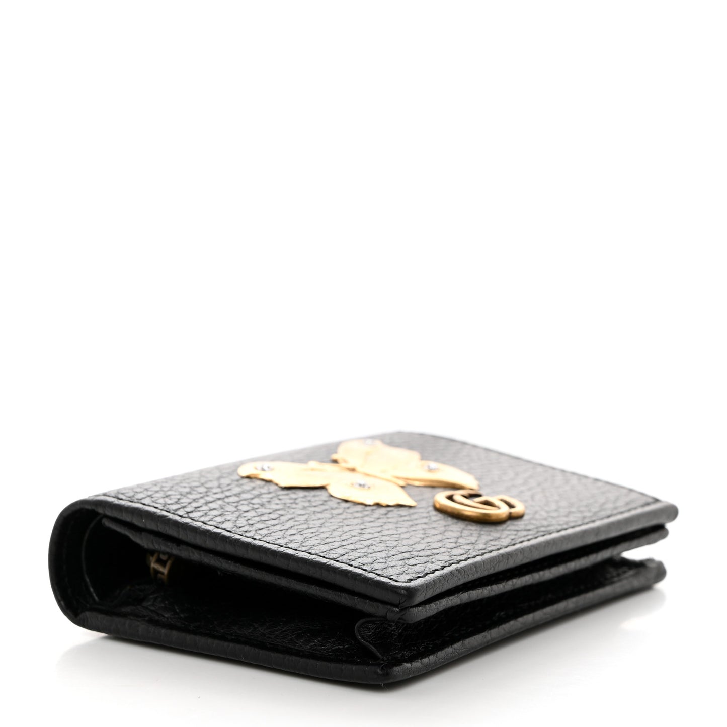 Pebbled Calfskin Butterfly Card Case Black