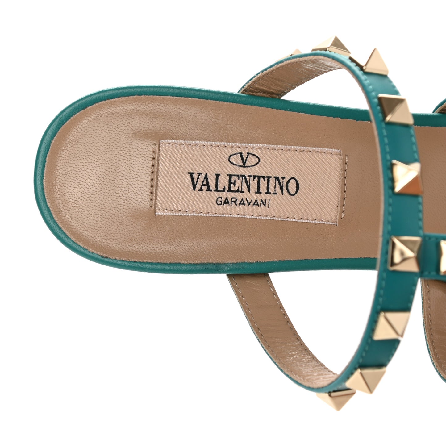 Calfskin Nappa Rockstud 60mm Caged Slide Sandals 36 Ultra Marine Green